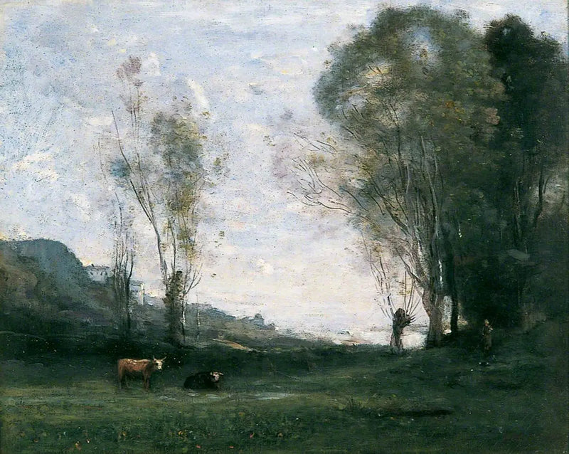 Betesmark omgiven av säljer - Jean-Baptiste Camille Corot