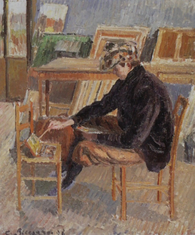 Paul-Émile Pissarro målar, skiss - Camille Pissarro