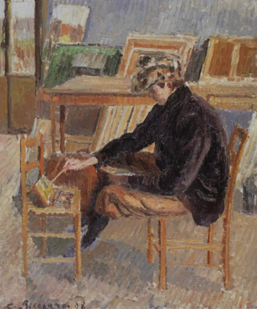 Paul-Émile Pissarro målar, skiss - Camille Pissarro