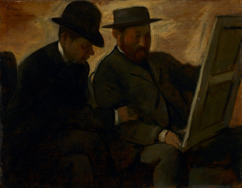 Paul Lafond och Alphonse Cherfils som granskar en målning - Edgar Degas