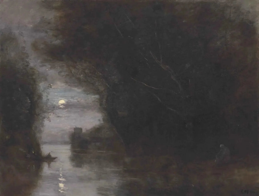 Landskap i månsken - Jean-Baptiste Camille Corot
