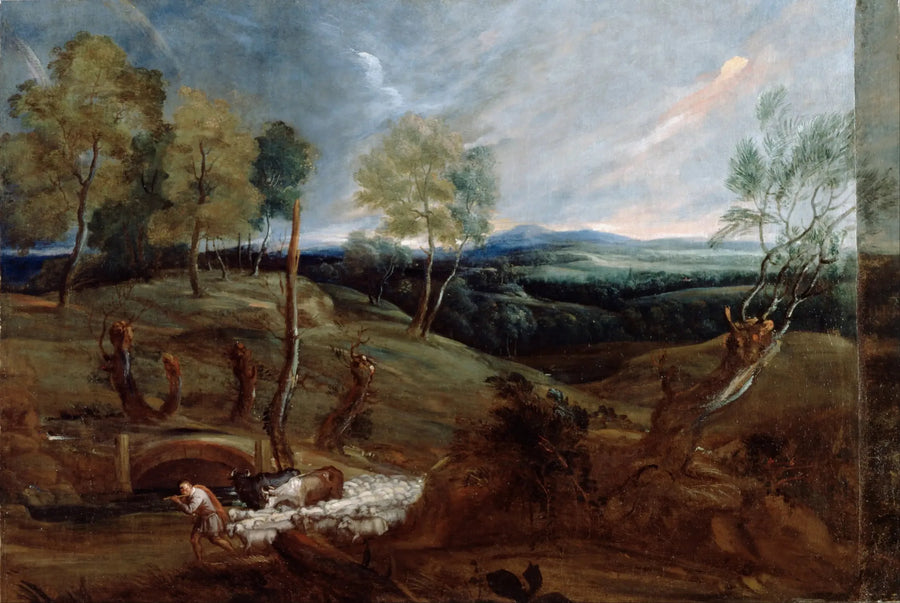 Landskap vid solnedgången med en herde och hans flock - Antoine van Dyck