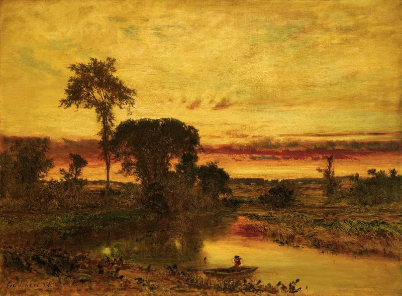 Landskap vid solnedgång, Medfield - George Inness