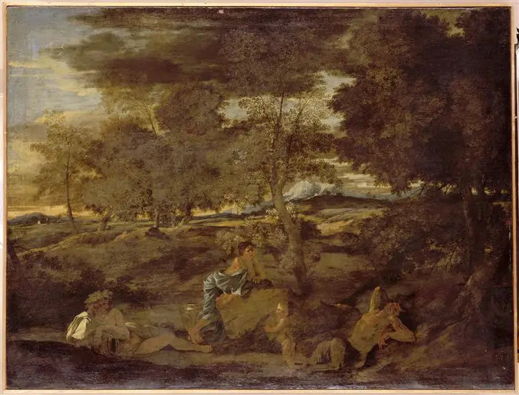 Landskap med en sovande satyr - Nicolas Poussin