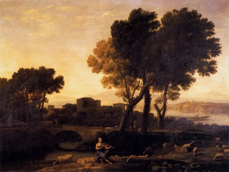 Landskap med Apollon som vaktar Admètes hjordar och Mercury som stjäl dem - Claude Lorrain