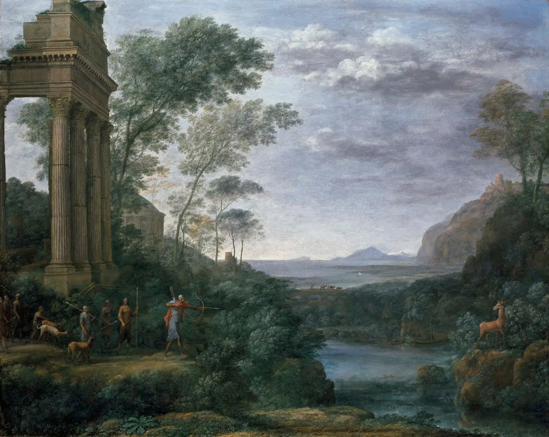 Landskap med Ascagne som avlägsnar hjorten av Silvia - Claude Lorrain