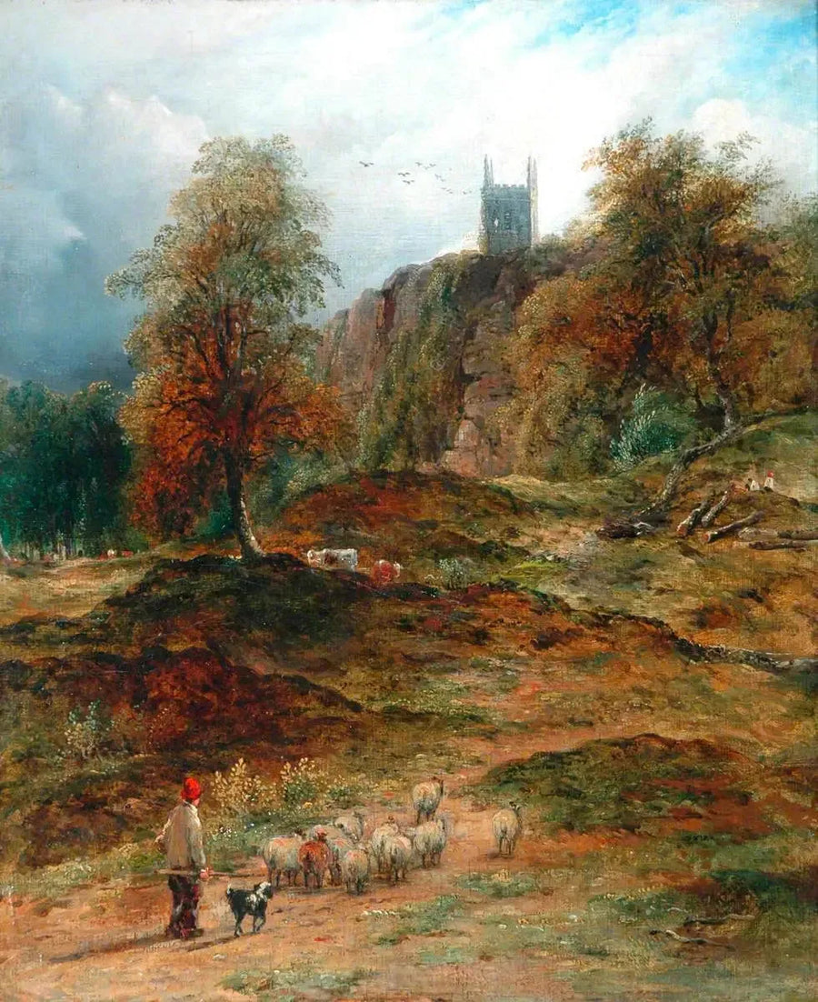 Landskap med herde som leder flocken hem (Derbyshire) - John Constable