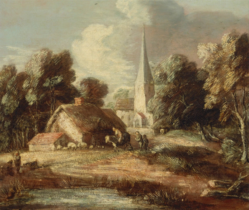 Landskap med stuga och kyrka - Thomas Gainsborough