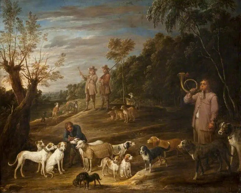 Landskap med jägare och hundar - David Teniers den yngre