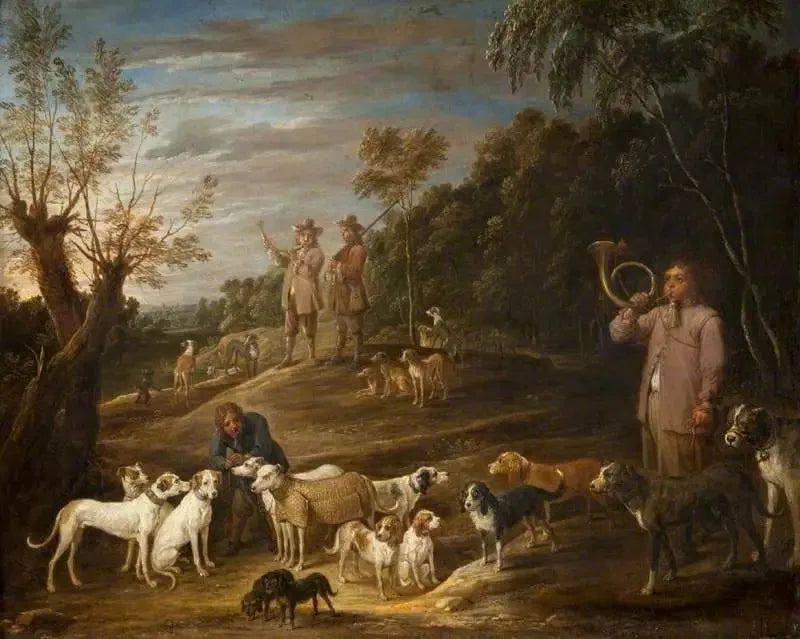 Landskap med jägare och hundar - David Teniers den yngre