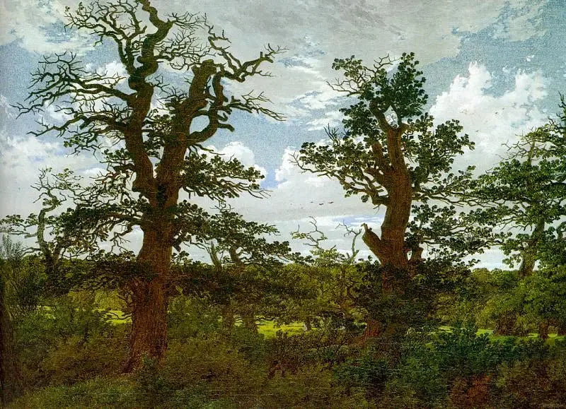 Landskap med ekar och en jägare - Caspar David Friedrich