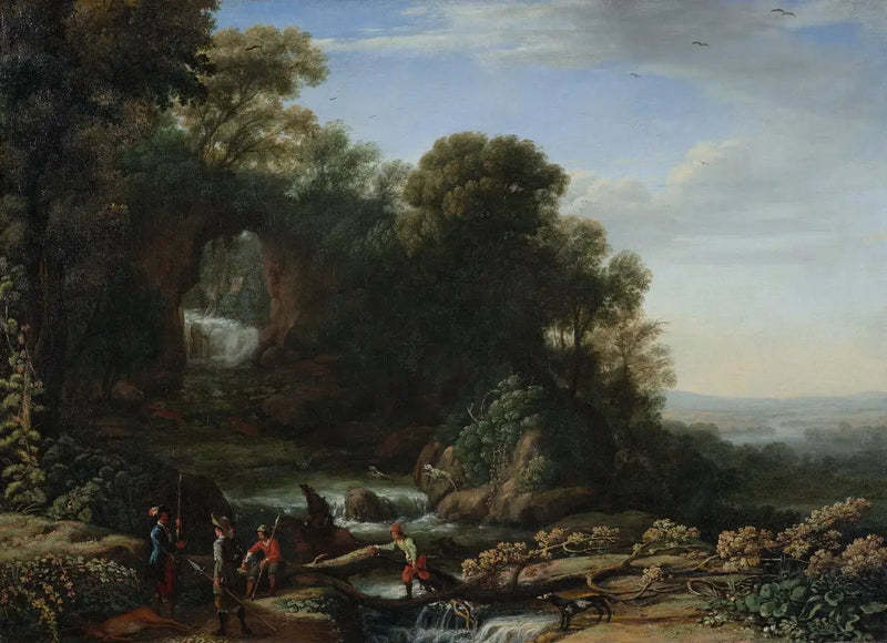 Landskap med vattenfall och jägare - Claude Lorrain