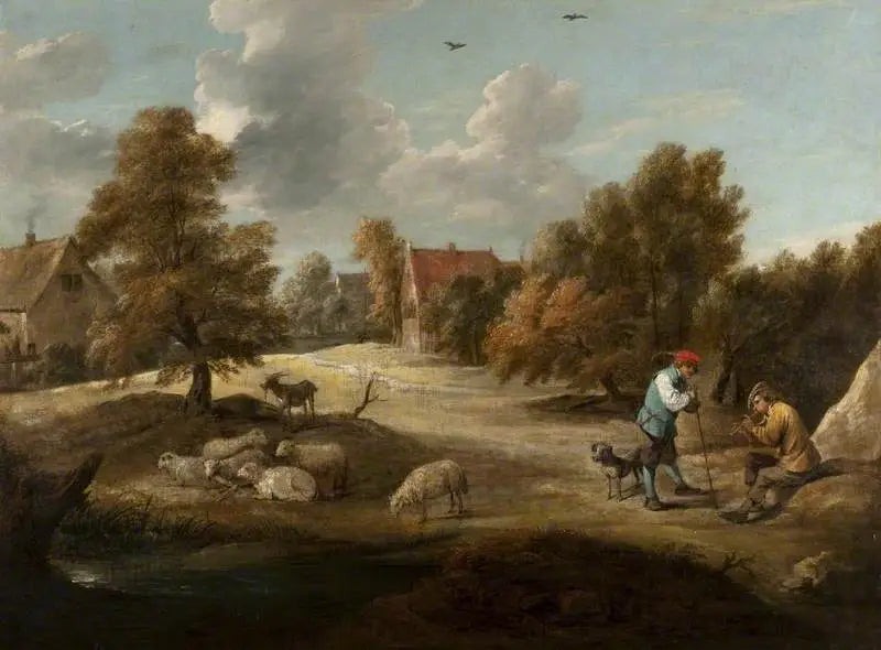 Landskap med herdar utanför en by - David Teniers den yngre