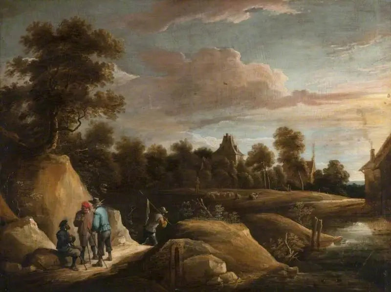 Landskap med bönder på en väg - David Teniers den yngre