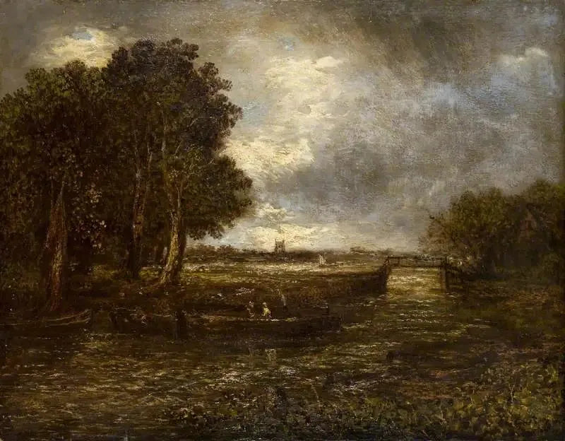 Landskap med pråmar på en flod - John Constable