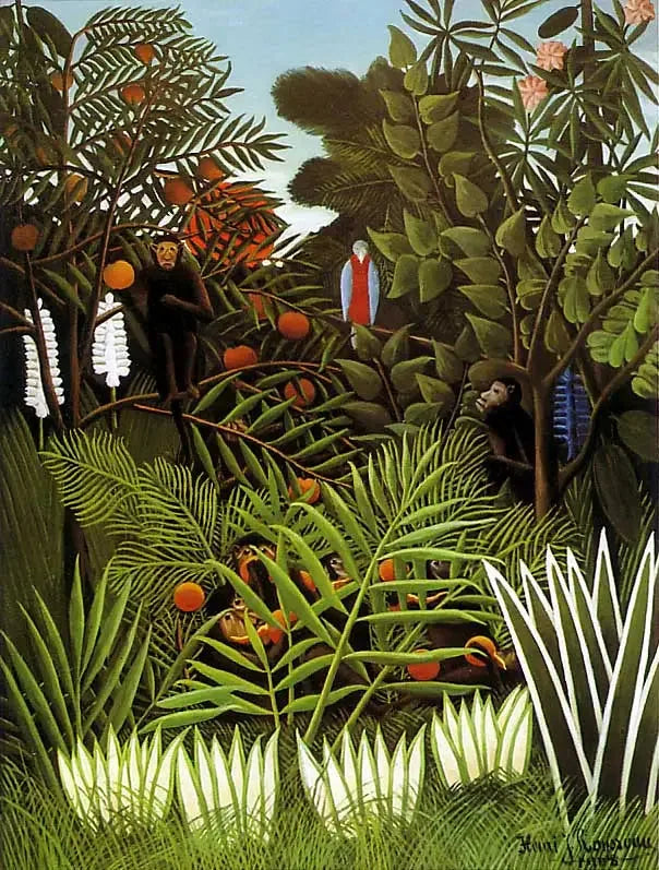 Landskap med exotiska apor och en papegoja - Henri Rousseau