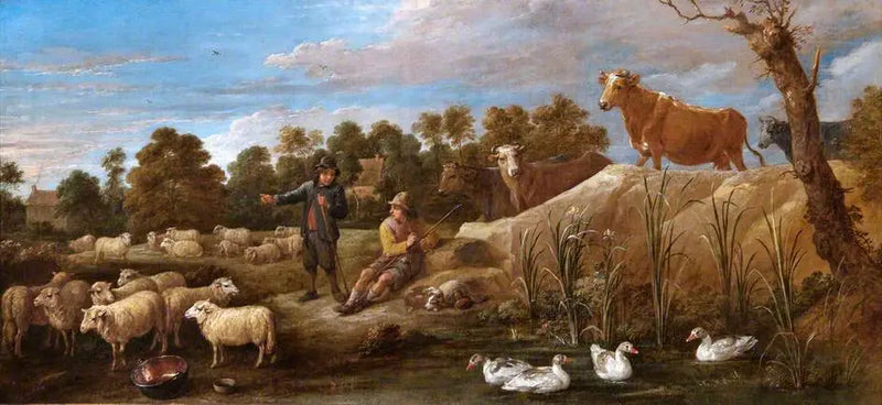 Landskap med två herdar, boskap och änder - David Teniers den yngre