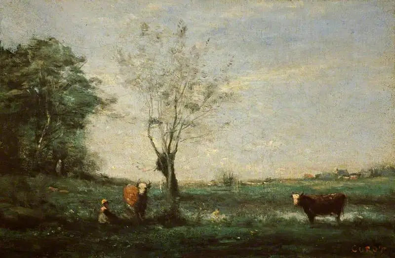Landskap med två kor - Jean-Baptiste Camille Corot