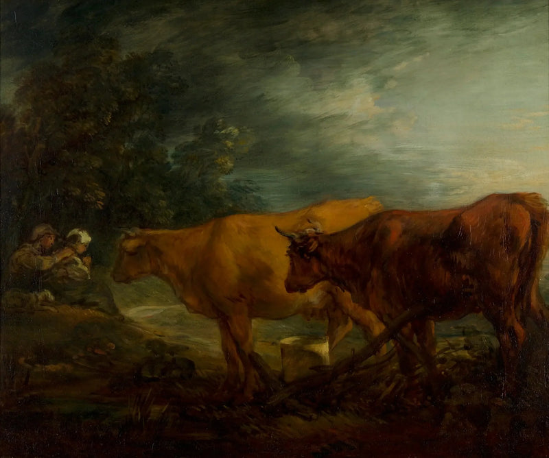 Landskap med två kor, en herde och en mjölkande ko - Thomas Gainsborough