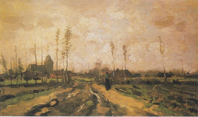 Landskap med kyrka och hus - Vincent van Gogh