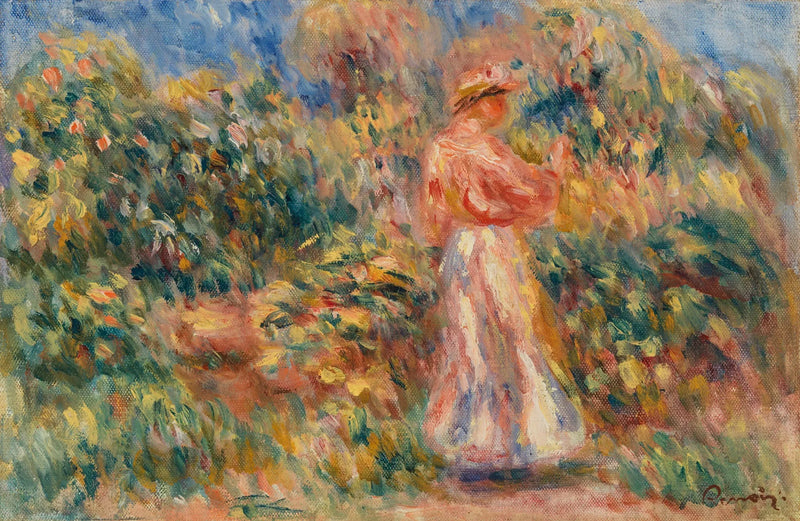 Landskap med kvinna i rosa och vitt - Pierre-Auguste Renoir