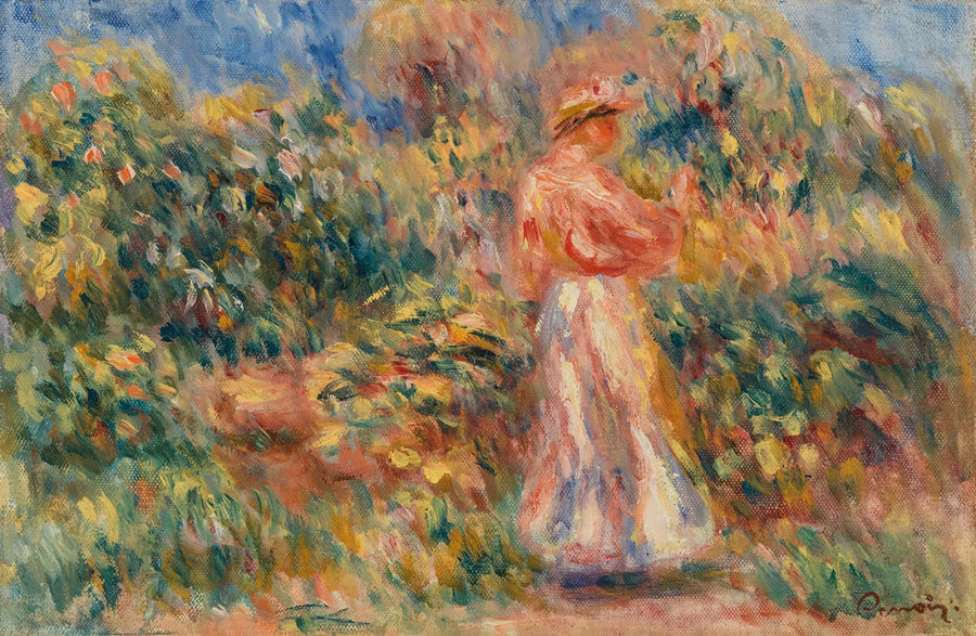 Landskap med kvinna i rosa och vitt - Pierre-Auguste Renoir