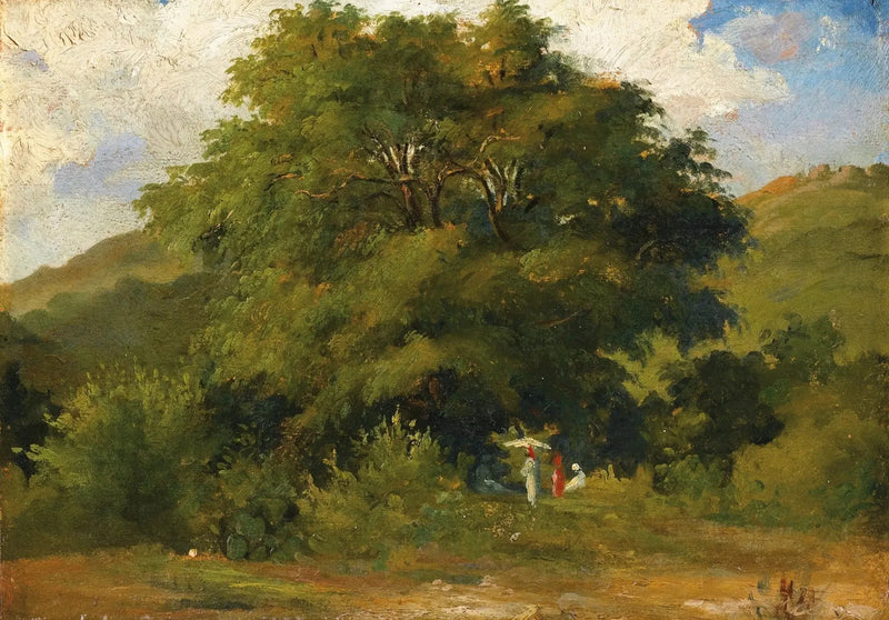 Landskap med kvinnor under ett stort träd - Camille Pissarro