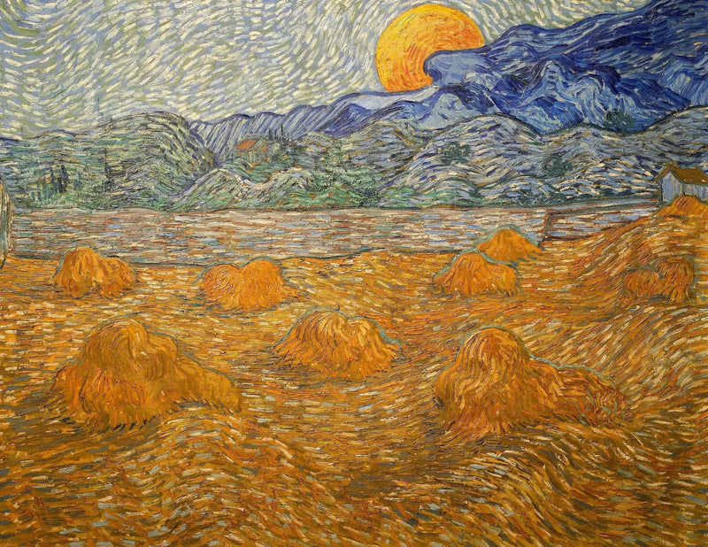 Landskap med sädeskärvar och stigande måne - Vincent van Gogh