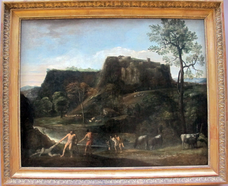 Landskap med Herkules som drar Cacus ur sin grotta - Domenichino