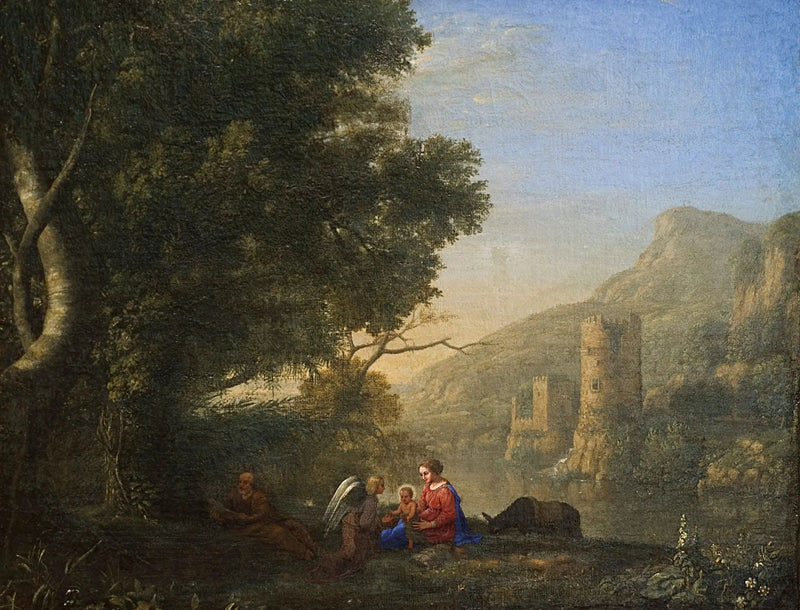 Landskap med vilopaus under flykten till Egypten - Claude Lorrain