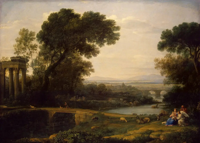 Landskap med vilopaus under flykten till Egypten - Claude Lorrain