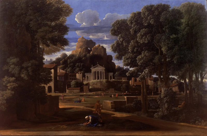 Landskap med Phocions aska - Nicolas Poussin