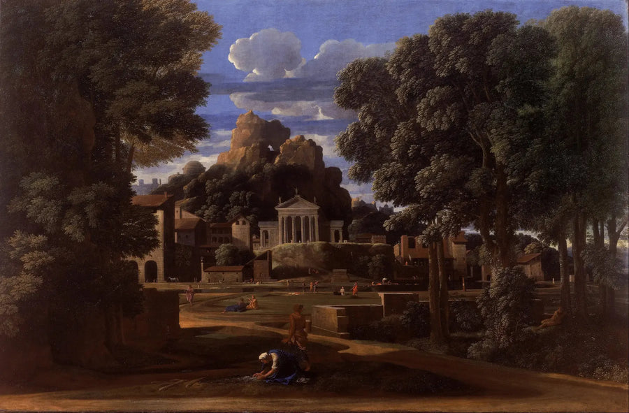 Landskap med Phocions aska - Nicolas Poussin