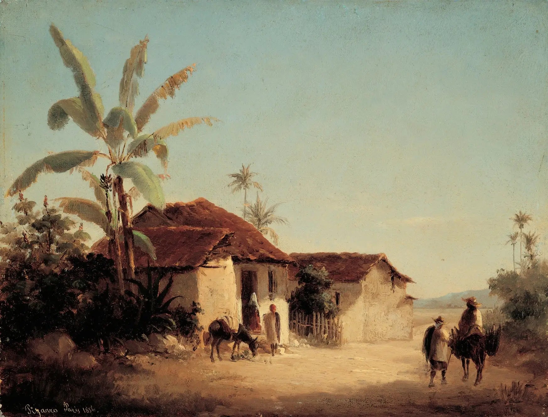 Reproduction du tableau « Paysage avec masures et palmiers - Camille Pissarro » par Alpha Reproduction en peinture à l’huile