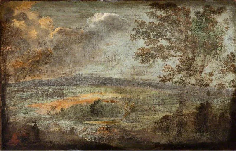 Landskap med figurer vid en flod - Annibale Carracci