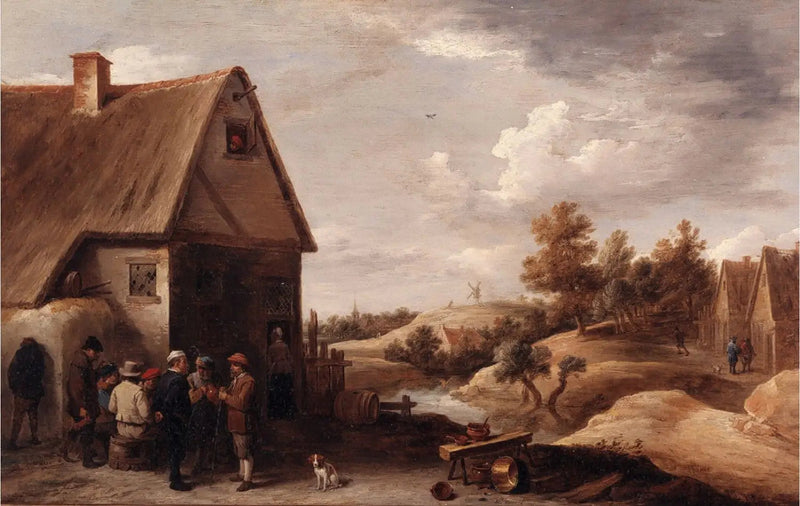 Landskap med figurer framför ett hus med halmtak - David Teniers den yngre