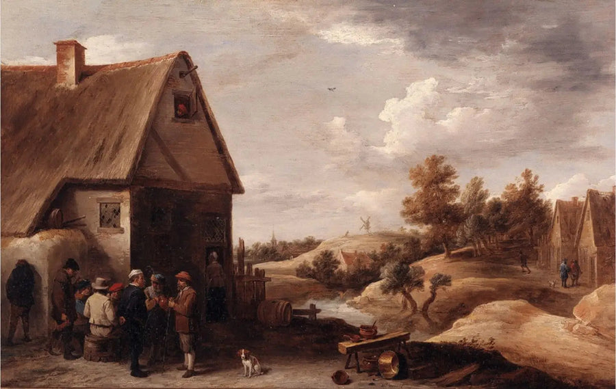 Landskap med figurer framför ett hus med halmtak - David Teniers den yngre