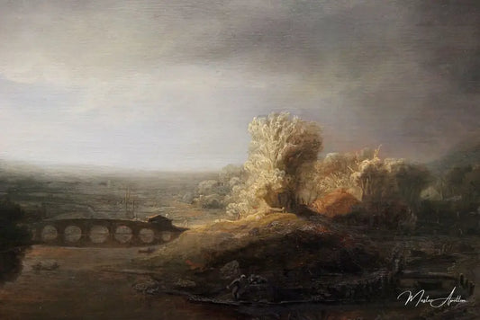 Paysage avec pont en arc - Rembrandt van Rijn - Reproductions de tableaux et peintures haut de gamme