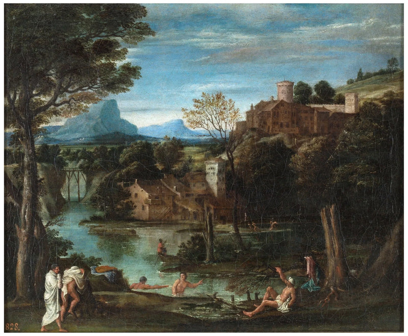 Landskap med flod och badare - Annibale Carracci