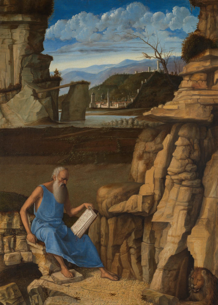 Landskap med Saint Jérôme som läser - Giovanni Bellini
