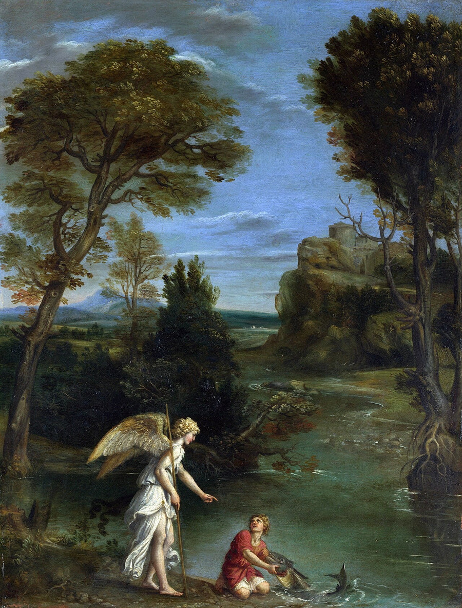 Landskap med Tobie som fiskar - Domenichino