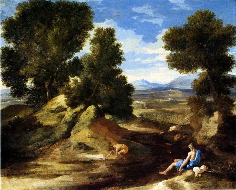Landskap med en man som dricker - Nicolas Poussin