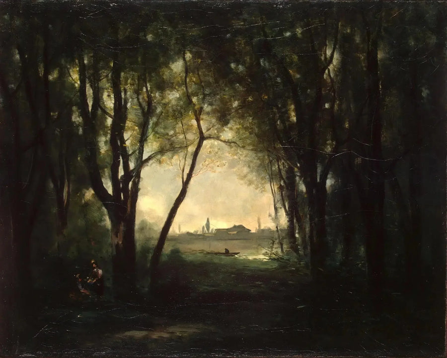 Landskap med en sjö - Jean-Baptiste Camille Corot