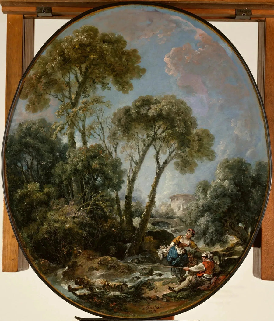 Landskap med en fiskare och en ung kvinna - François Boucher