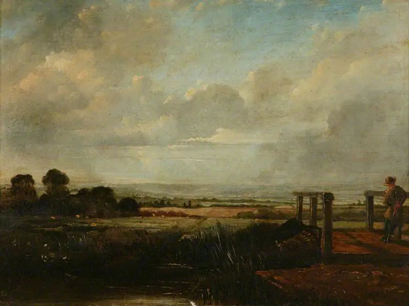 Landskap med en fiskare på en bro - John Constable