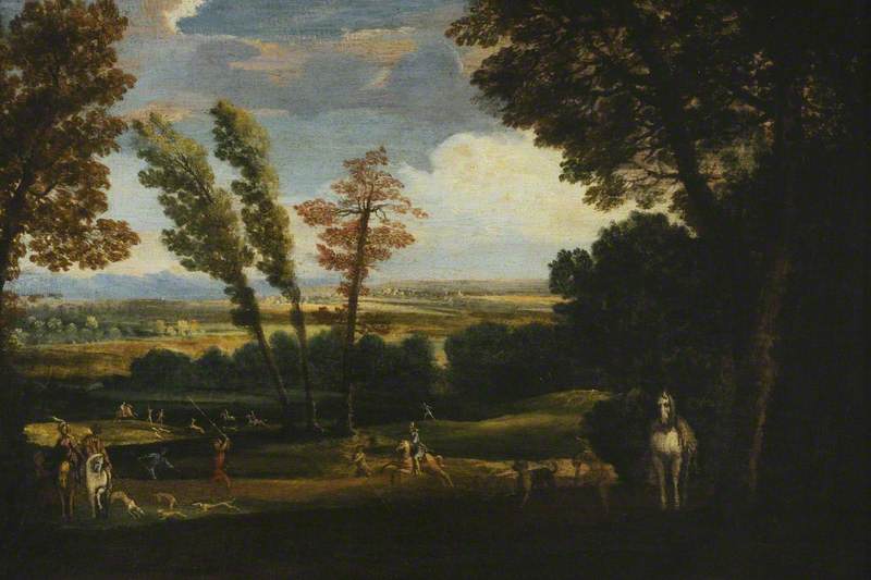 Landskap med jakt på hjort - Annibale Carracci