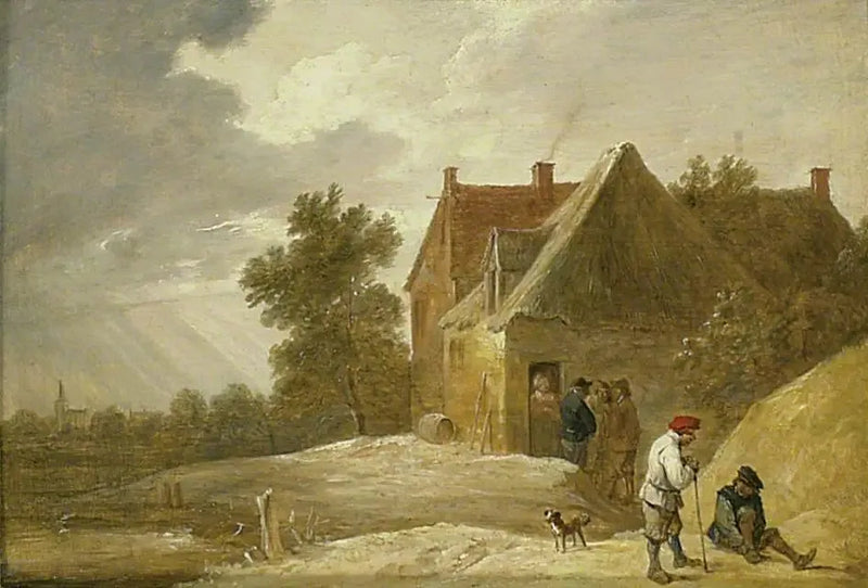Landskap med en gård och personer vid en flodbank - David Teniers den yngre