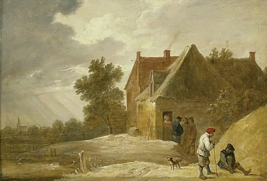 Landskap med en gård och personer vid en flodbank - David Teniers den yngre