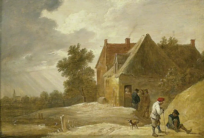 Landskap med en gård och personer vid en flodbank - David Teniers den yngre