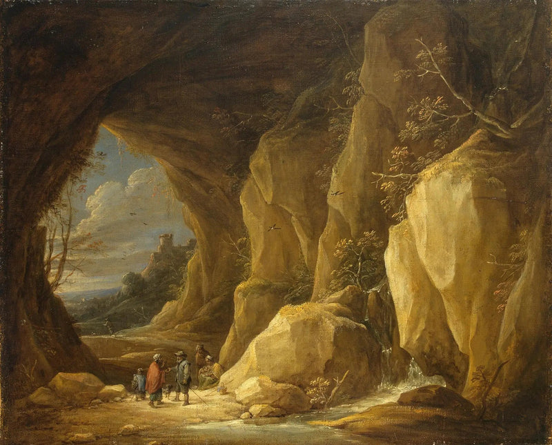 Landskap med en grotta och en grupp zigenare - David Teniers den yngre